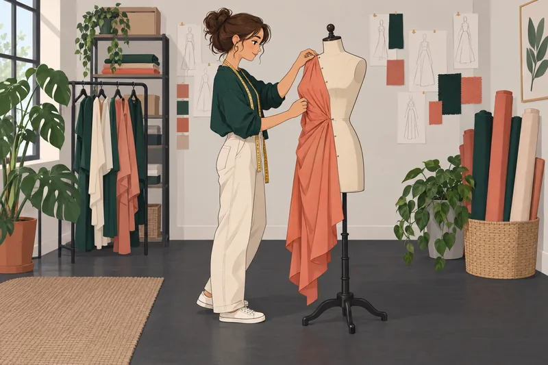 Fashion Career Quiz shows a designer pinning fabric.