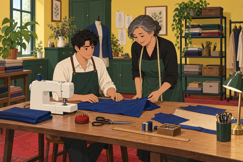 preguntas de moda muestran un estudiante revisando tejido.