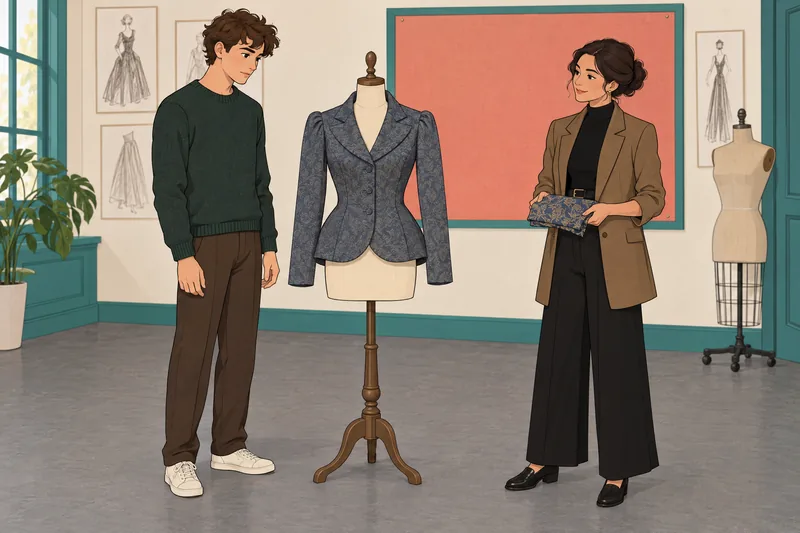 preguntas de moda muestran una instructora estudiando patrones.