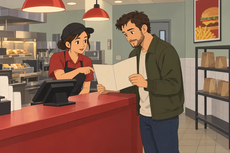 Fast Food Quiz at a quick-service counter.