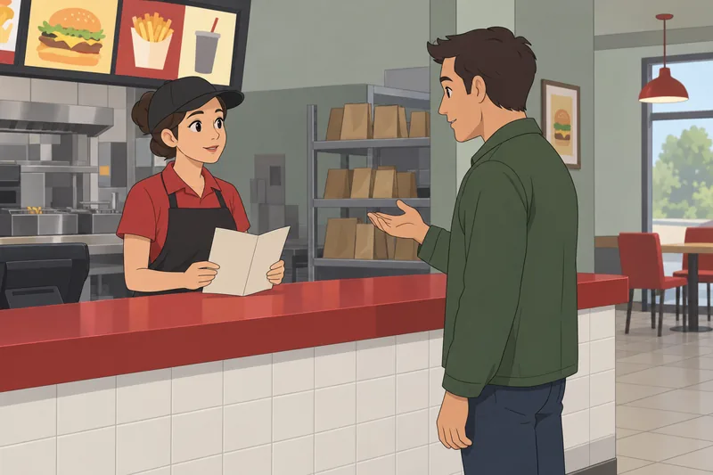 cuestionario sobre comida en un mostrador.