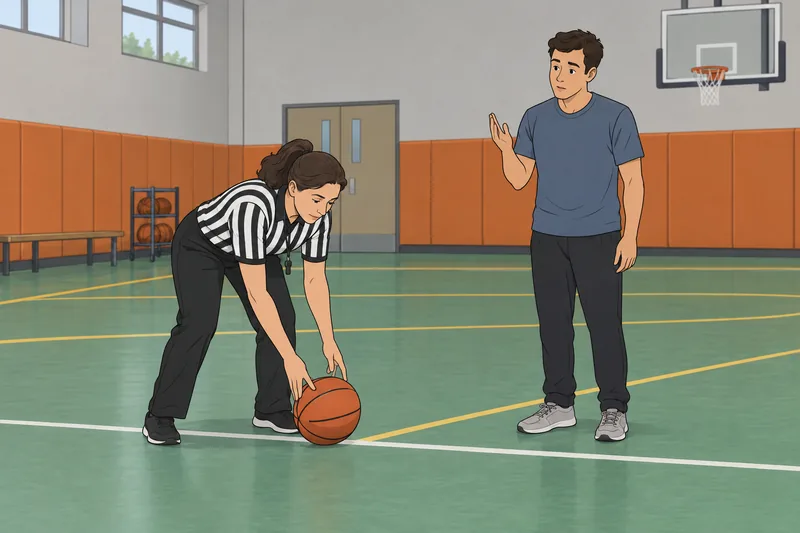cuestionario sobre deportes: árbitra señala el aro.