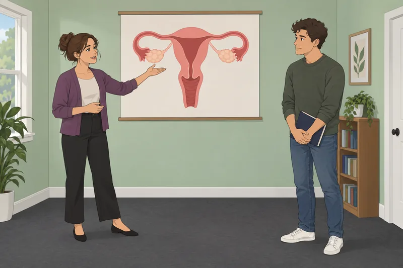 Female Anatomy Quiz: instructor studies a diagram.