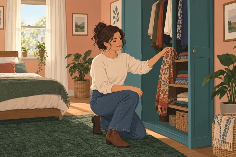 Feminine Energy Quiz: woman pauses by a door.