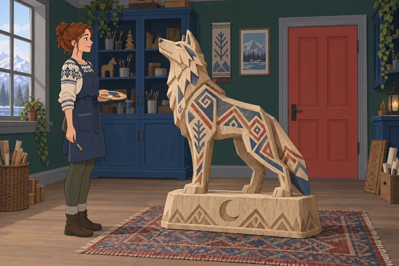El cuestionario del perro muestra un lobo tallado.
