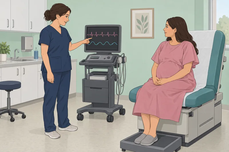 Fetal Heart Rate tracing is reviewed in clinic.