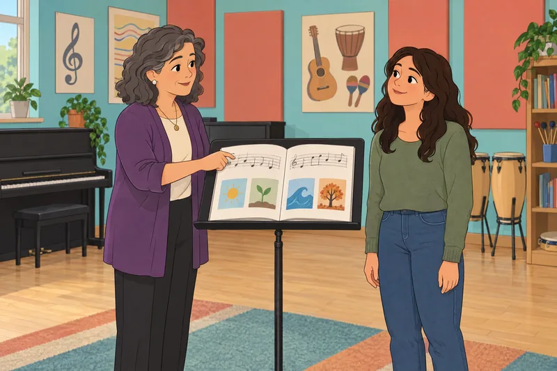 completa las letras en un aula musical.