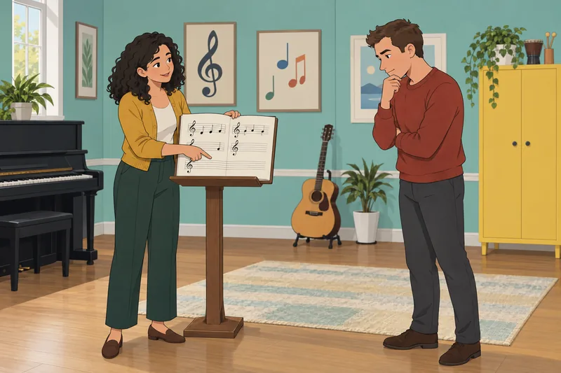 Finish the Lyrics scene in a music classroom.