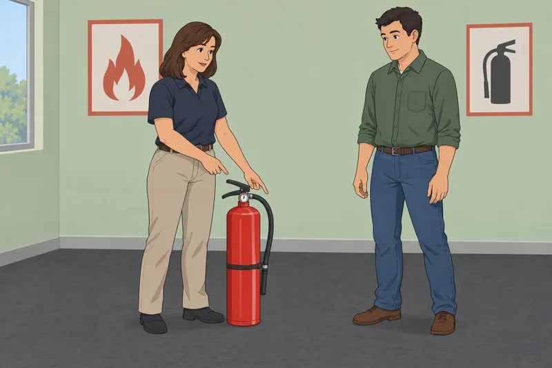 Fire Extinguisher Quiz: learner checks extinguisher markings.