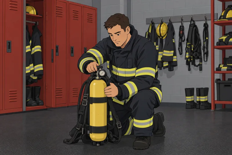 Firefighter Quiz shows an SCBA inspection.