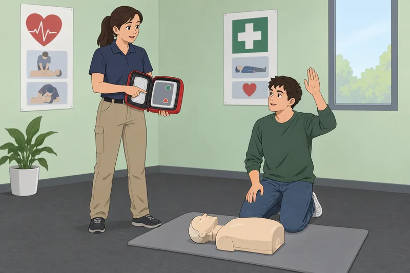First Aid Quiz: AED practice in class.
