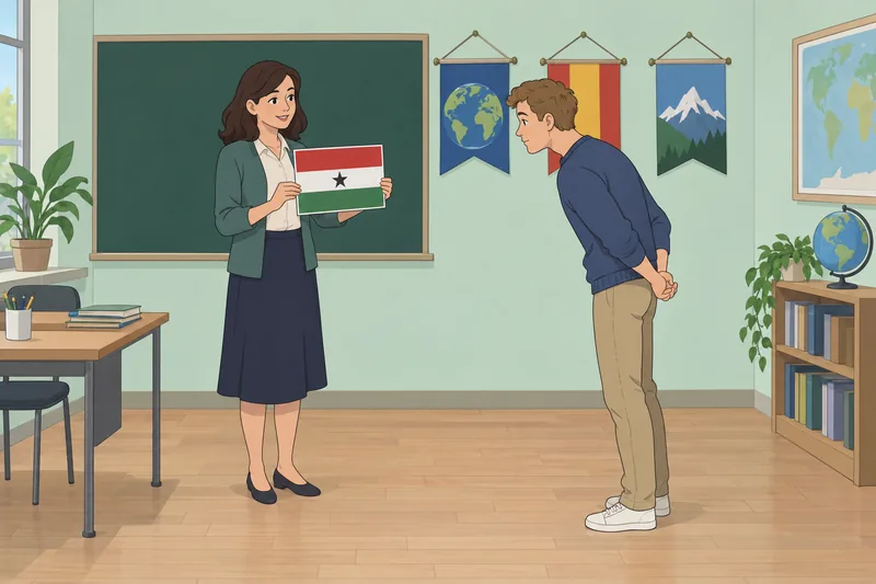 Flag Quiz: learner compares a patterned flag card.