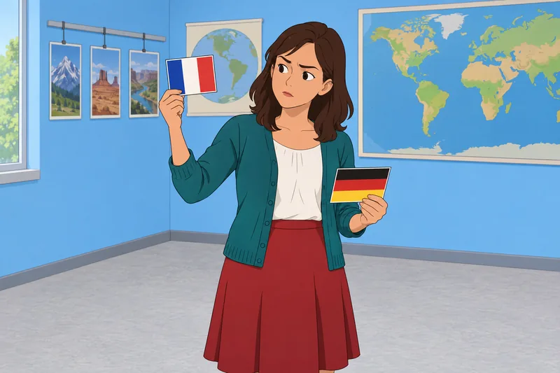 Quiz difícil de: una alumna compara banderas.