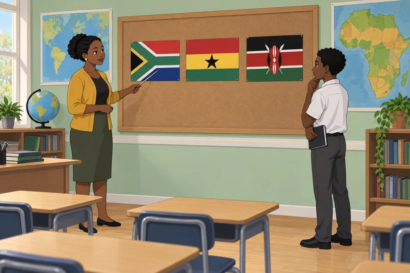 Flags of Africa appear in a quiz.