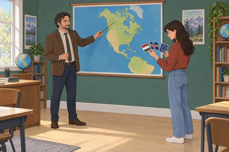 Flags of North appear on classroom cards.
