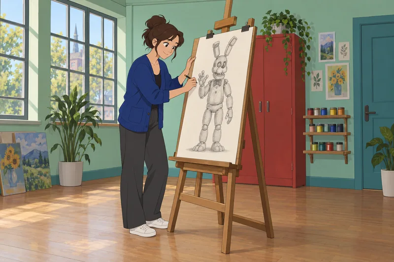 FNAF Character Quiz: adult paints a rabbit mascot.