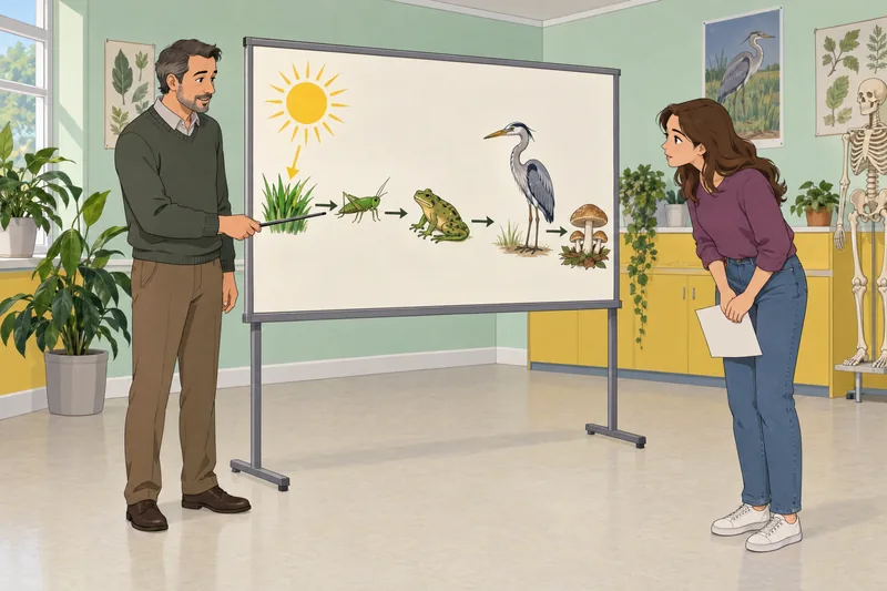 Food Chain Quiz shows a classroom food-chain model.