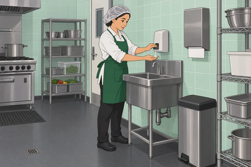 Food Handlers Quiz shows a cook checking temperature.