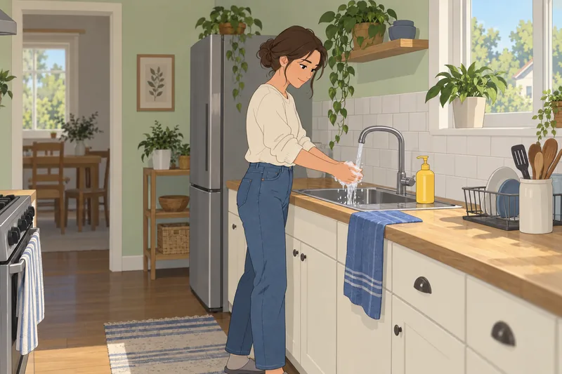 Food Safety Quiz shows careful handwashing.