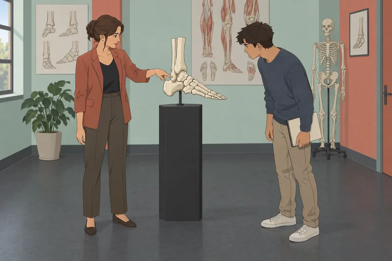 Foot Bones Quiz shows tutor beside model.