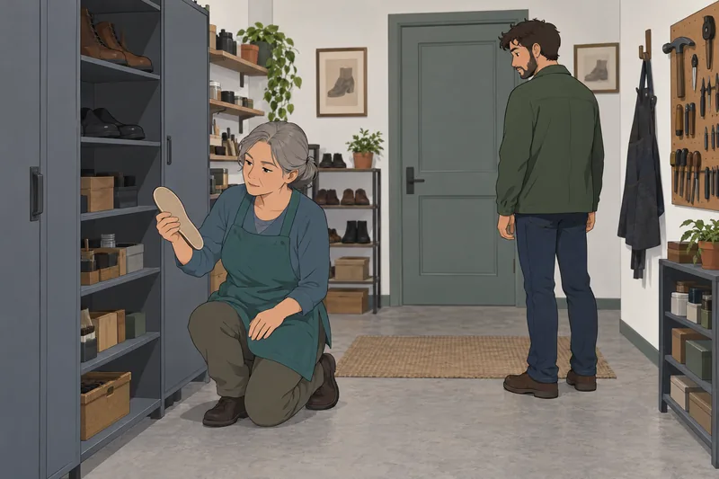 Foot Fetish Quiz pauses inside a repair workshop.