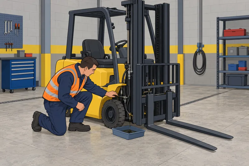 Forklift Quiz: worker checks a pallet load.