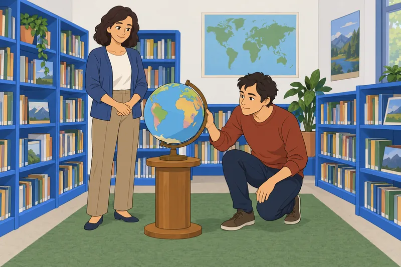 Former Soviet Union clues surround a library globe.