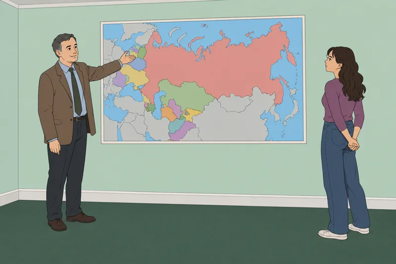 Former Soviet Union map quiz in a classroom.