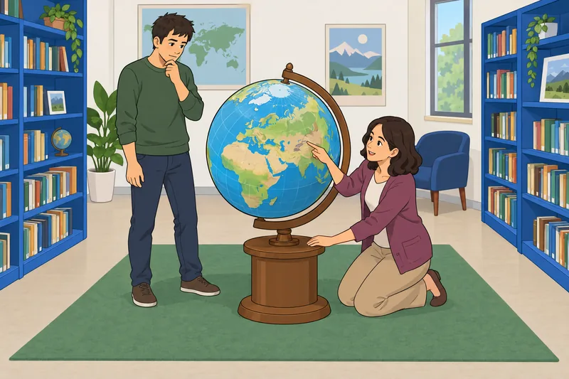 Un cuestionario sobre el mapa junto al globo.