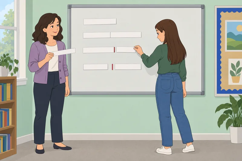 cuestionario sobre fragmentos muestra tarjetas separadas en clase.