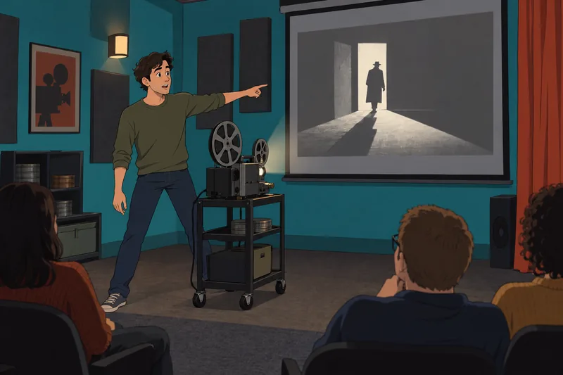 Framed Movie Quiz beside a working projector.