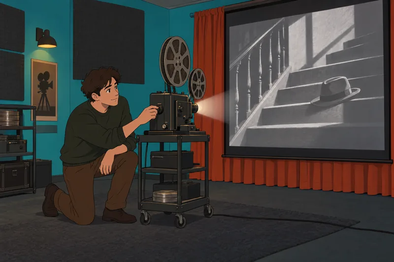 Quiz de películas junto a un proyector encendido.