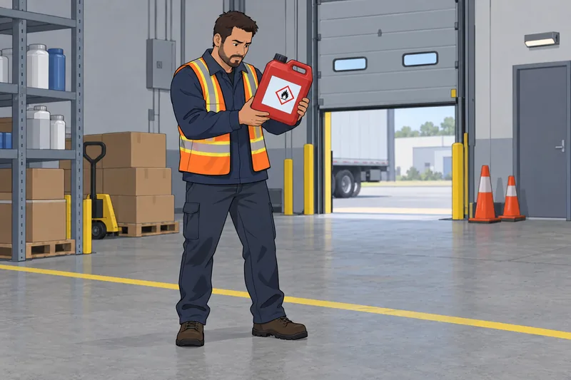 Free WHMIS Quiz shows a worker checking labels.