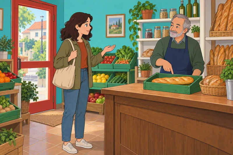 French Quiz shows a traveler asking for directions.