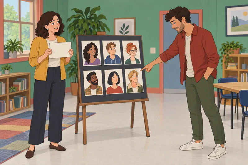 Friends Trivia Quiz: an adult sorts character cards.