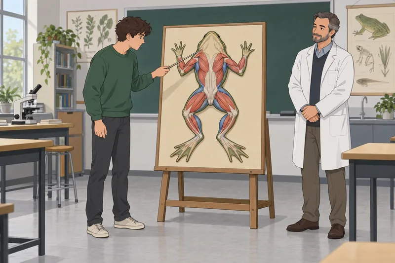 Frog Muscle Anatomy lesson in a biology classroom.