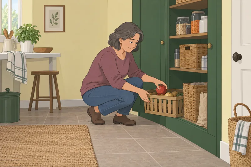 El cuestionario sobre frutas ocurre en la despensa.