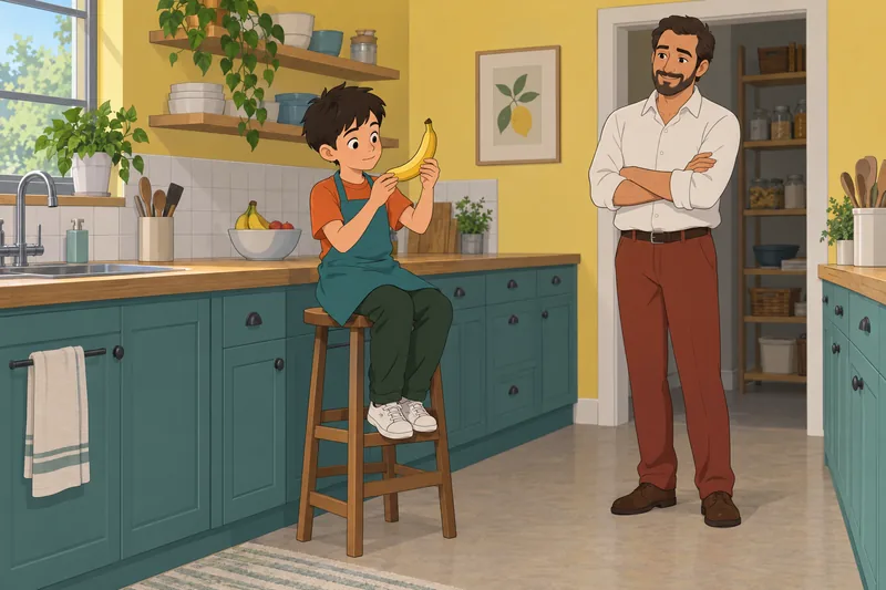 Fruit Quiz for: child prepares a banana.