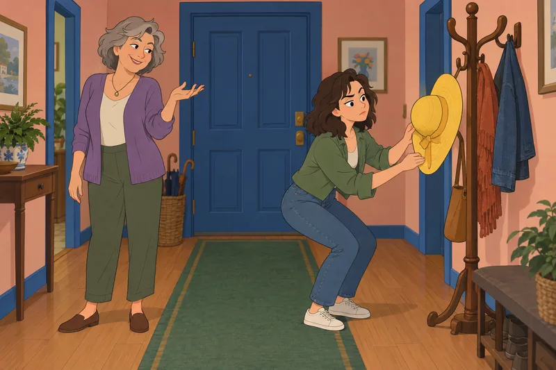 Funny Mother Daughter stage an umbrella gag.