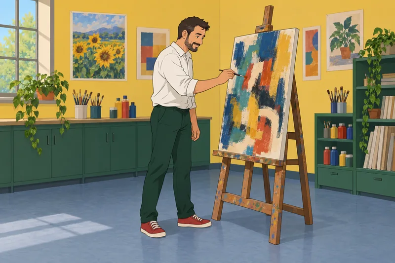 El cuestionario de creatividad: hombre observa un lienzo.