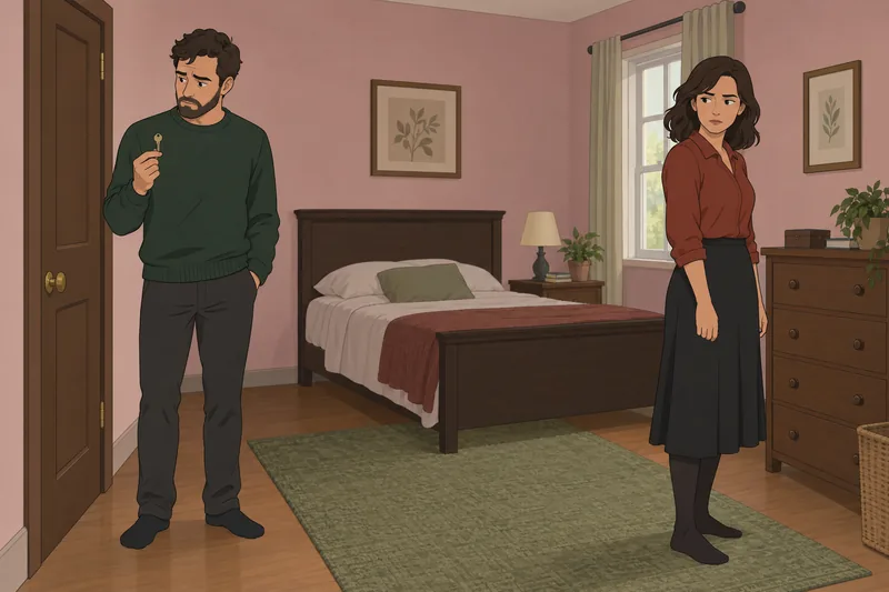 Gaslighting Victim Questionnaire shows a guarded bedroom conversation.