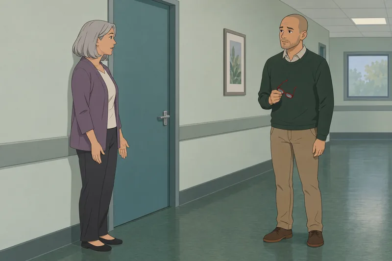 Gaydar Test: adults pause beside a closed door.