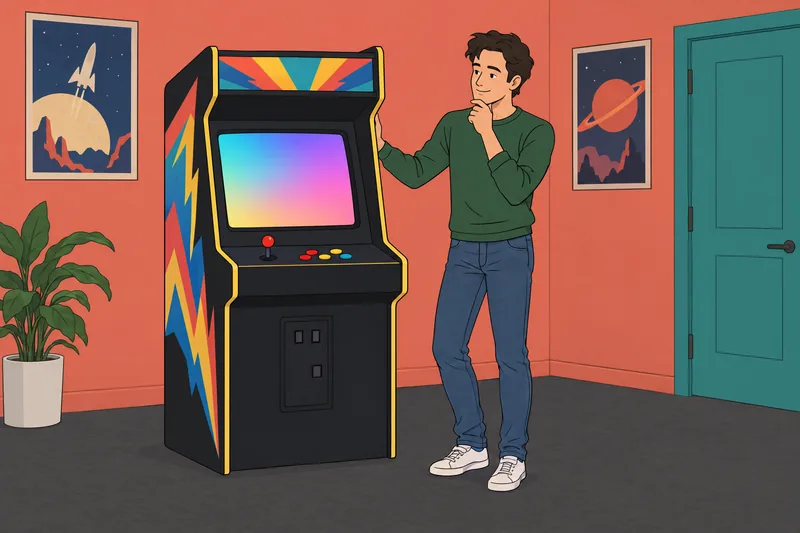Quiz geek alcanza un gabinete arcade.