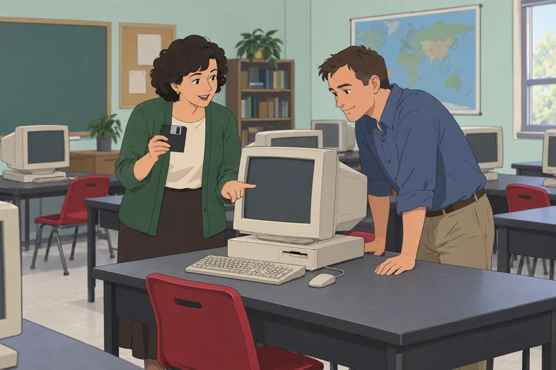 Gen X Quiz shows an era computer classroom.
