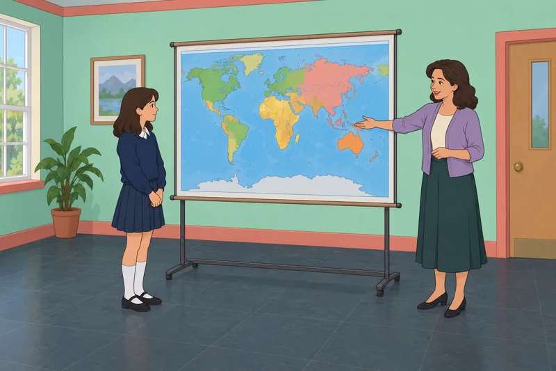 cuestionario de cultura: una alumna estudia un globo.
