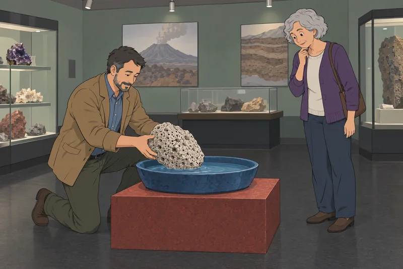 General Science Quiz: visitors examine floating pumice.