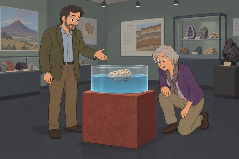 cuestionario de ciencias: visitantes observan piedra pómez.