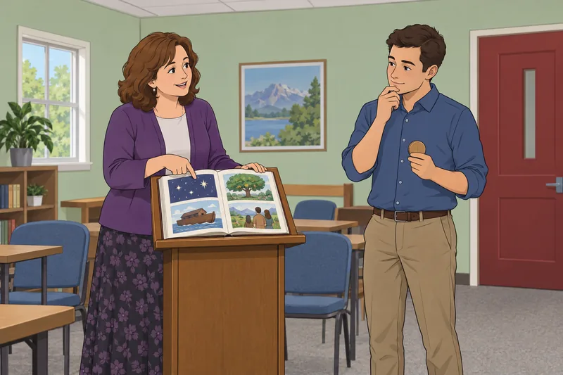 Genesis Quiz shows a teacher reviewing Genesis scenes.