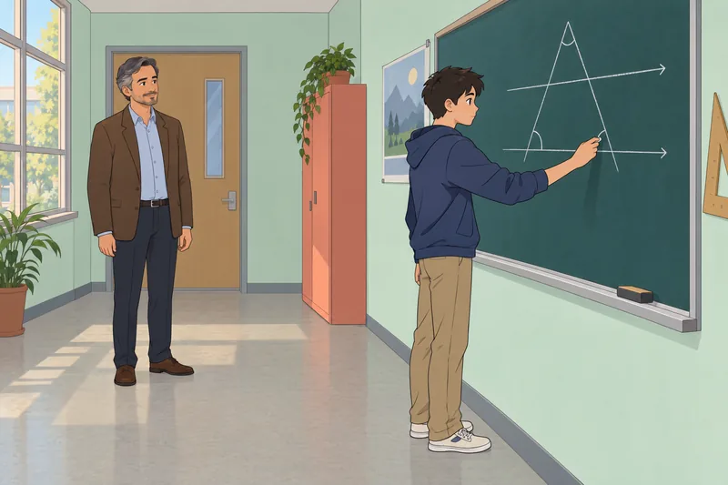 Geometric Proofs Quiz: a teacher draws triangles.