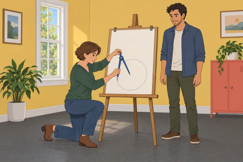 Geometry Quiz shows an adult tracing a circle.
